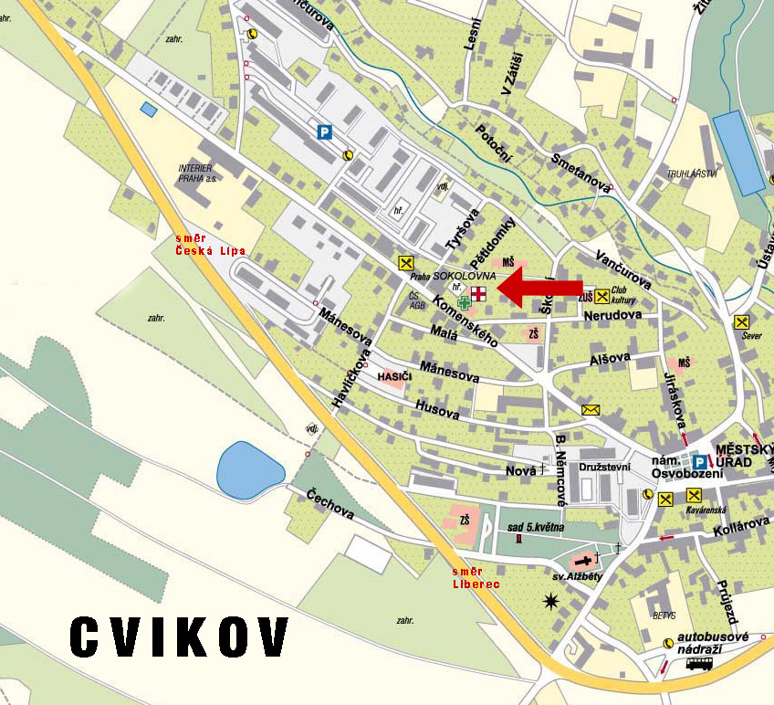 Map of the center of Cvikov